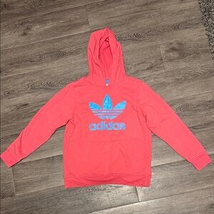 Adidas Pink Hoodie with Light Blue Emblem